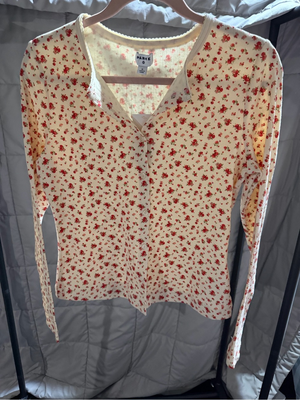 Parke x Target Cream Floral Button-Front Long Sleeve Top